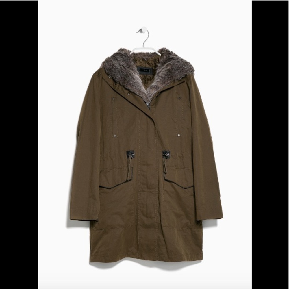 Mango Women's Green Military Hooded Coat
